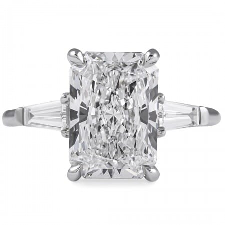 3.81ct Radiant Cut Lab Diamond Three-Stone Engagement Ring flat