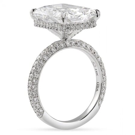7.84 carat Radiant Cut Signature Wrap Three-Row Engagement Ring flat