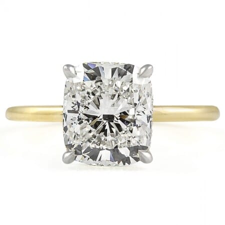 3 carat Cushion Cut Diamond Signature Wrap Solitaire Ring two-tone yellow gold white gold