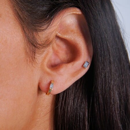 Emerald Cut Huggie Earrings