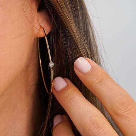 Bezel Diamond Large Hoop Earrings