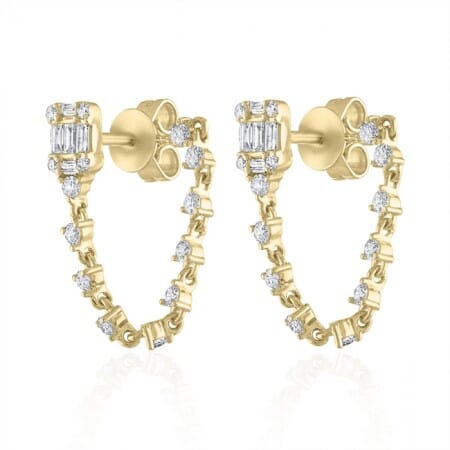 Baguette Dangling Diamond Earrings yellow gold jewelry