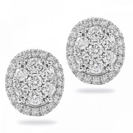 Oval Shape Diamond Cluster Earrings front