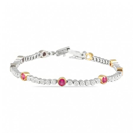Bezel Set Sapphire & Diamond 18K White Gold Bracelet