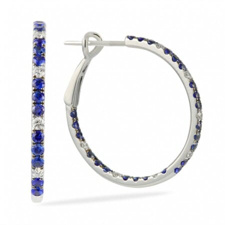 DELICATE PAVE DIAMOND AND SAPPHIRE HOOP EARRINGS WHITE GOLD