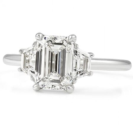 1.61ct Emerald Cut Lab Diamond Three-Stone Engagement Ring top