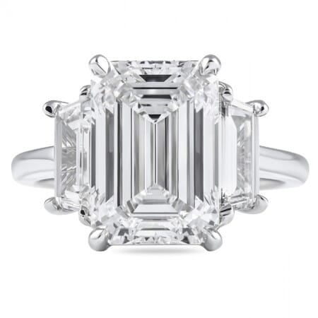 5.08ct Emerald Cut Lab Diamond Three-Stone Engagement Ring top