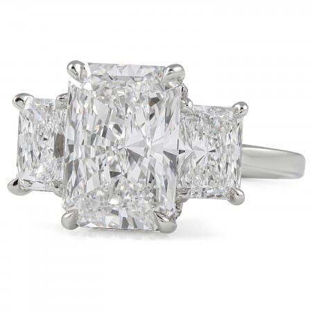 4.12 carat Radiant Cut Lab Diamond Three-Stone Engagement Ring