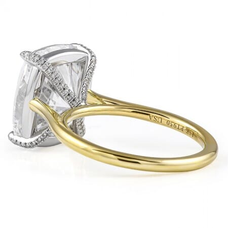 7.54 carat Cushion Cut Lab Diamond Pave Prong Engagement Ring flat