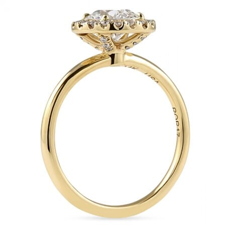 1.02 carat Round Lab Diamond Yellow Gold Halo Engagement Ring flat