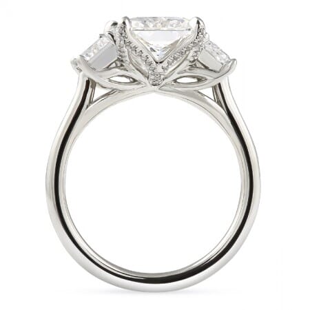 3.59 carat Radiant Cut Lab Diamond Three-Stone Lotus Ring flat