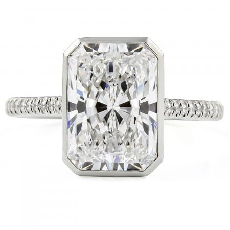 3.81 carat Radiant Cut Lab Diamond Bezel Set Engagement Ring flat