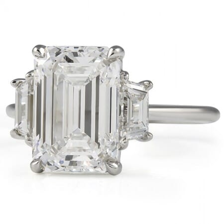 4.08 carat Emerald Lab Diamond Three Stone Engagement Ring flat