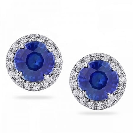 2.85 carat Round Sapphire Halo Earrings front