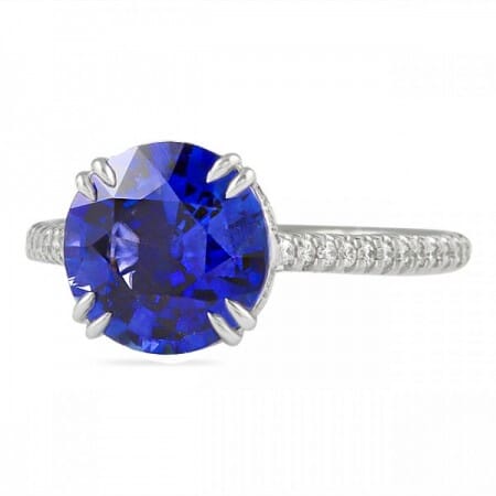 3.36ct Sapphire Round Cathedral Platinum Ring flat