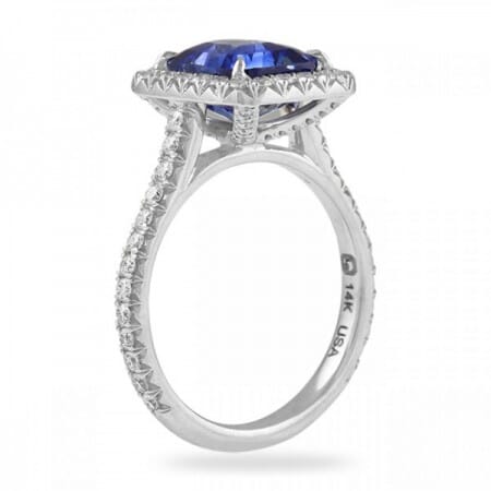 elognated cushion cut sapphire halo engagement ring