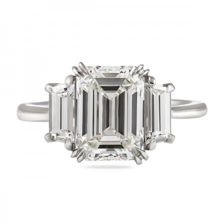 3.02ct Emerald Cut Diamond Three-Stone Engagement Ring flat