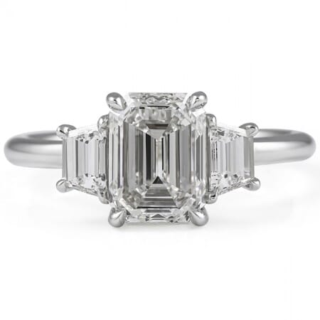 2 carat Emerald Cut Diamond Three-Stone Engagement Ring flat