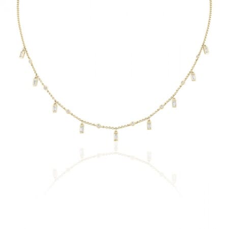 Baguette and Round Diamond Dangle Necklace