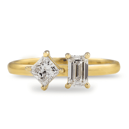 Princess and Emerald Petite Diamond Duo Ring