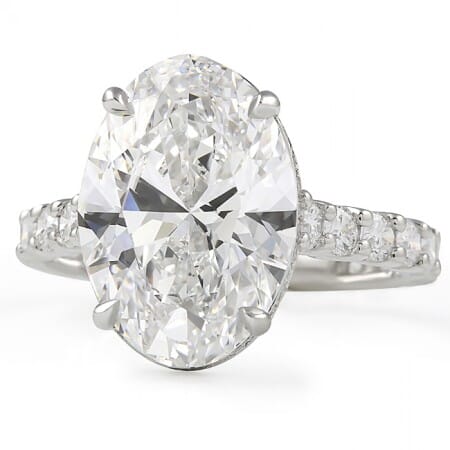 6 carat Oval Lab Diamond U-Shape Band Engagement Ring flat