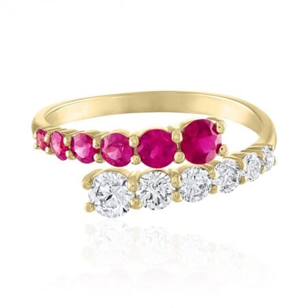 Graduated Diamond and Ruby Wrap Ring flat