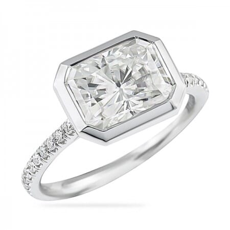 Radiant Moissanite Bezel Set Engagement Ring 