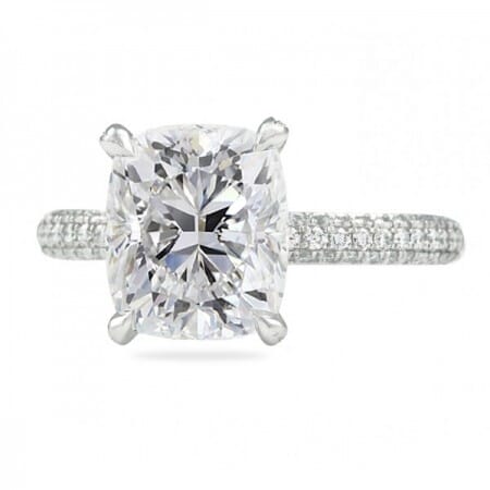 4.11 carat Cushion Cut Diamond Three-Row Band Engagement Ring