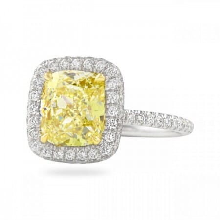 3.81 carat Yellow Cushion Cut Diamond Halo Ring