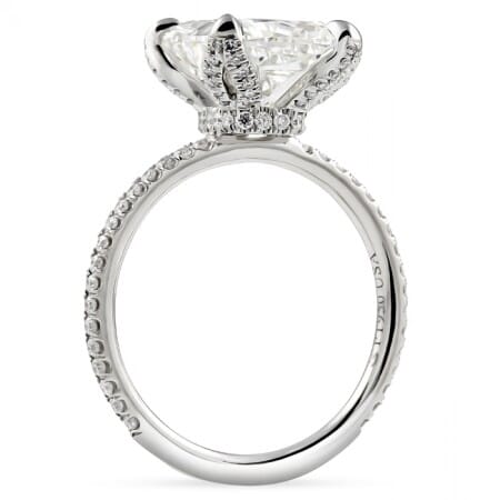 4 carat Cushion Cut Diamond Lotus Prong Engagement Ring profile