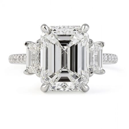 5.01 Carat Emerald Cut Diamond Three-Stone Ring flat