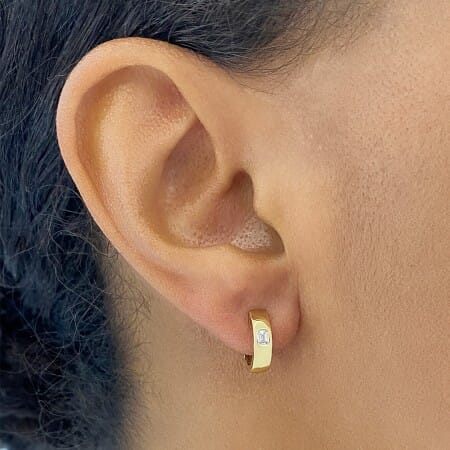 Emerald Cut Diamond Inlay Huggie Earrings