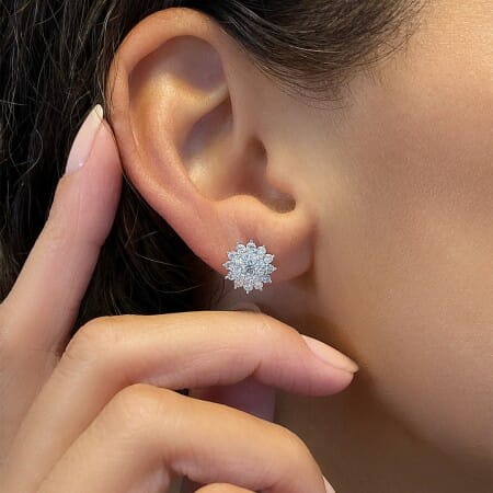Sunburst Diamond Cluster Earrings flat