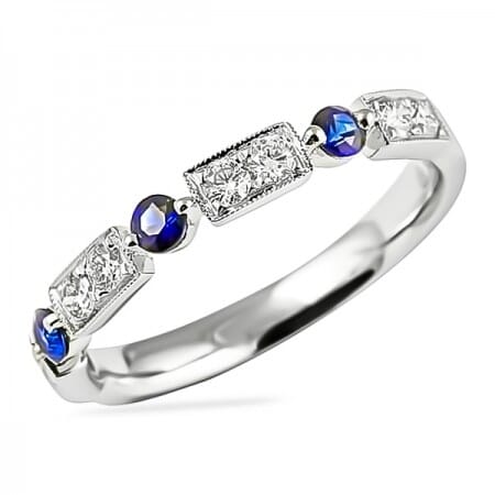 Sapphire and Diamond Wedding Band Ring angle