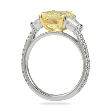 3.05 carat Yellow Diamond Emerald Cut Three-Stone Ring flat