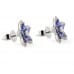 Blue Sapphire and Diamond Flower Stud Earrings side
