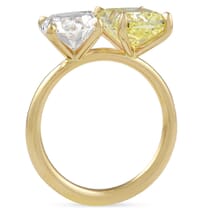Yellow Diamond Cushion and Oval Diamond Duo Ring front view