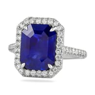 5 carat blue sapphire emerald cut halo engagement ring