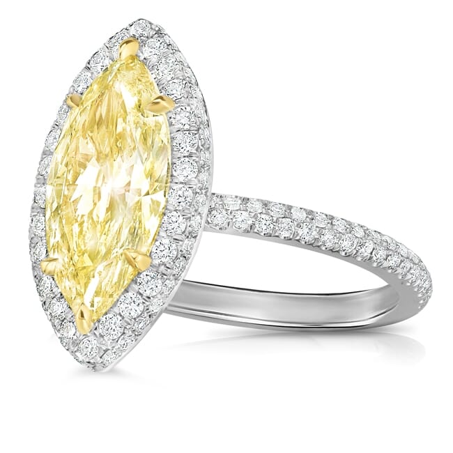 1.2 ct Brilliant Marquise Cut Designer Genuine Flawless VVS1 Yellow Simulated Diamond 14K 18K Yellow Gold Halo Solitaire with Accents Ring