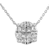 Princess and Marquise Diamond Cluster Pendant zoom in