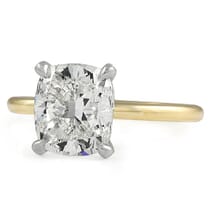 2.8 carat Cushion Cut Diamond Pave Prong Ring front view yellow and white gold