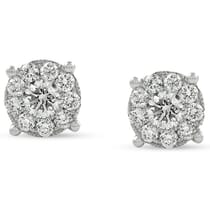 Round Diamond Cluster Halo Earrings front view