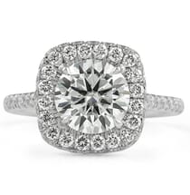Round Moissanite in Cushion Halo Engagement Ring white gold pave diamond band