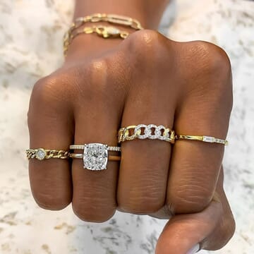 Triple Pave Chain Link Ring front view yellow gold pave diamonds
