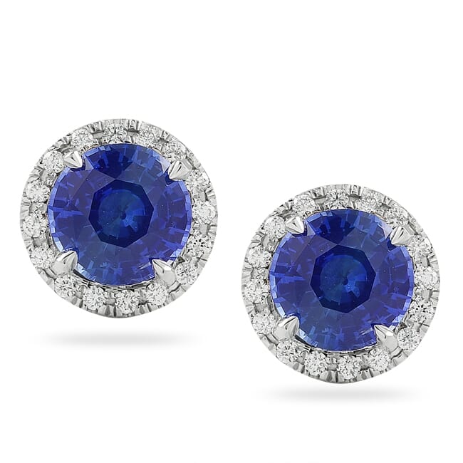 2.85 ct Round Sapphire Halo Earrings Video | Lauren B Jewelry in NYC