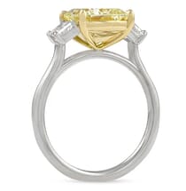 3.05 carat Yellow Cushion Cut Diamond Three-Stone Ring front view white gold
